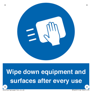 Wipe down equipment and surfaces after every use